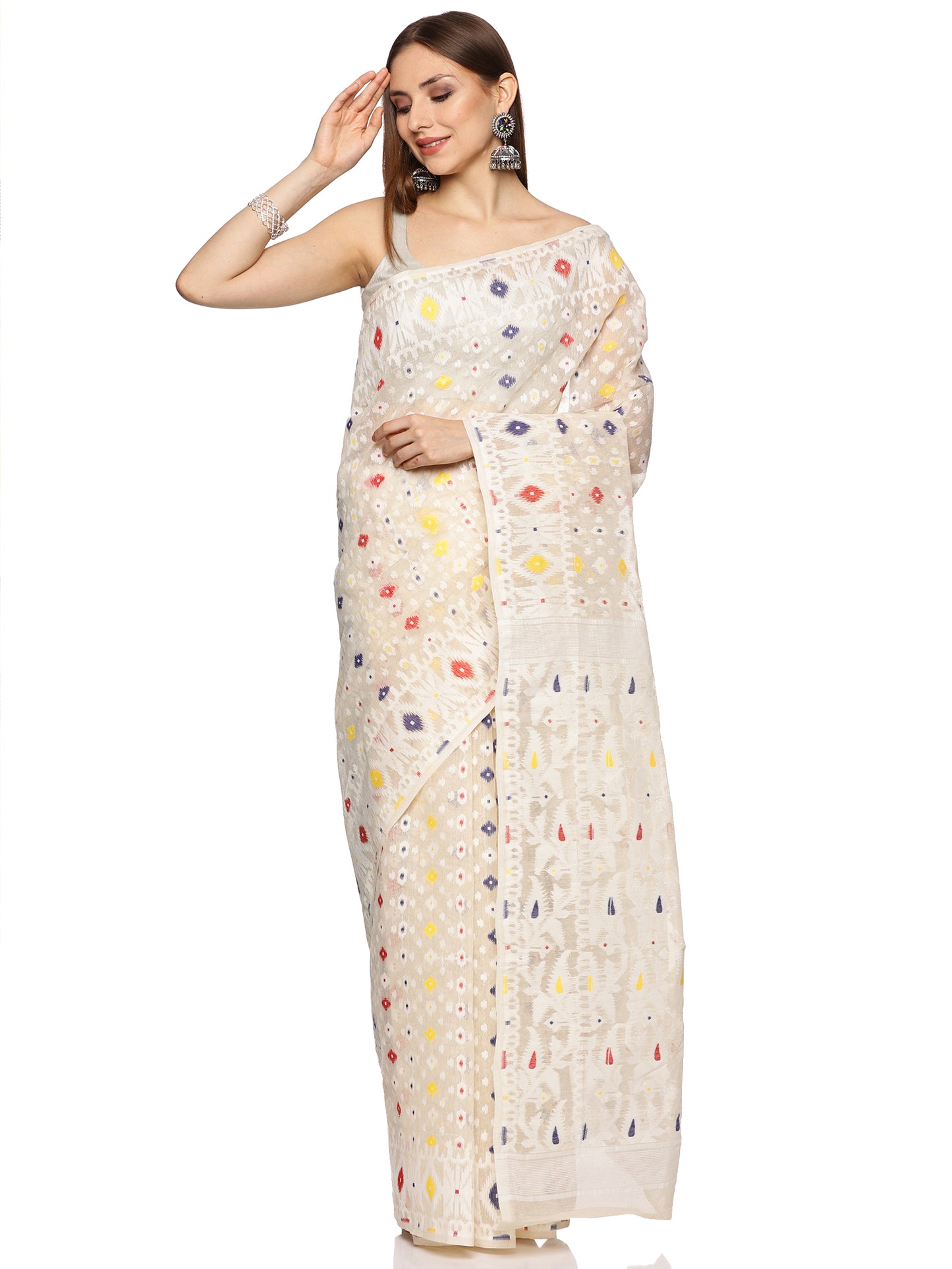 White Bengal Cotton Jamdani Saree