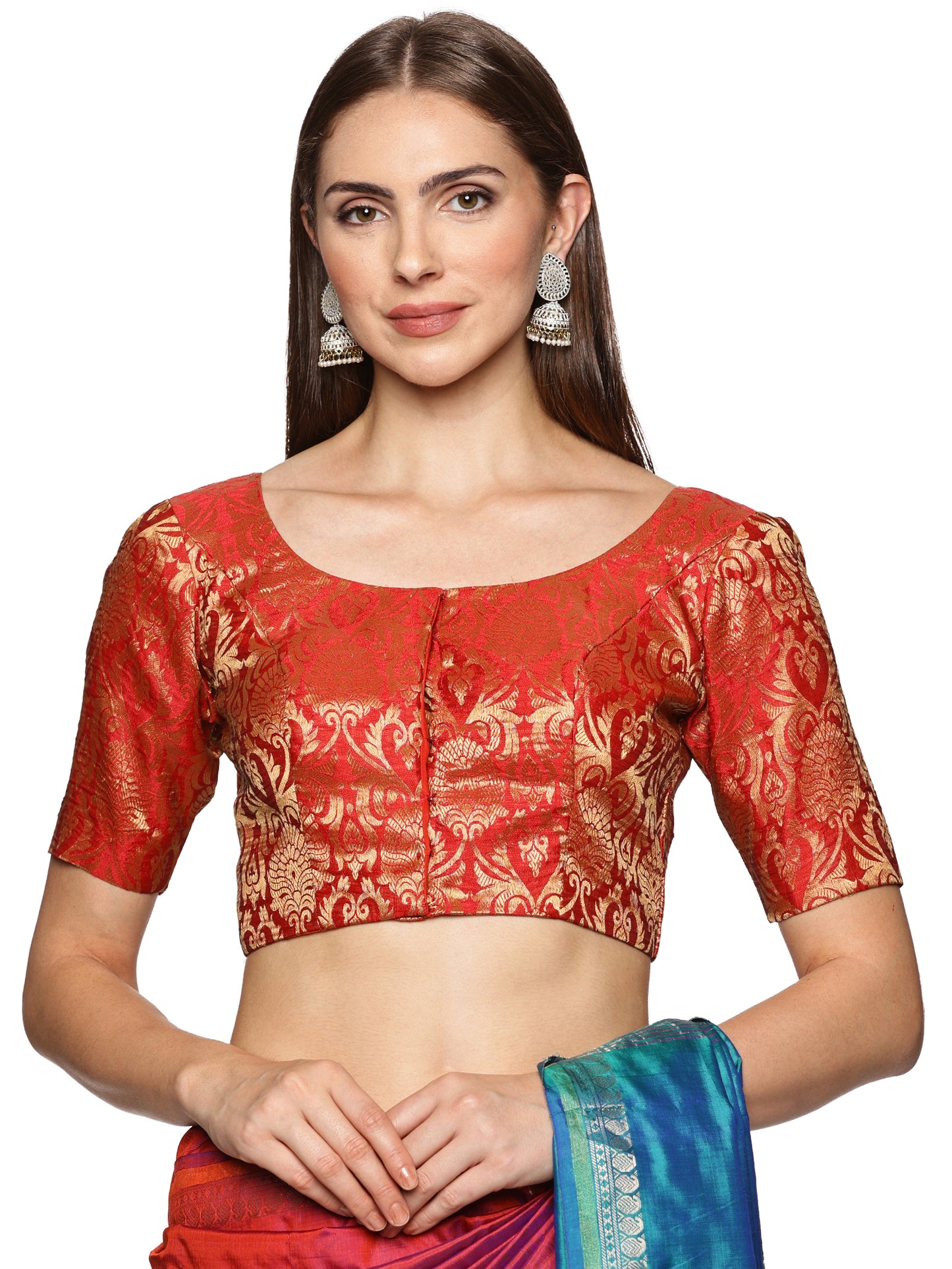 Red Sheer back brocade blouse
