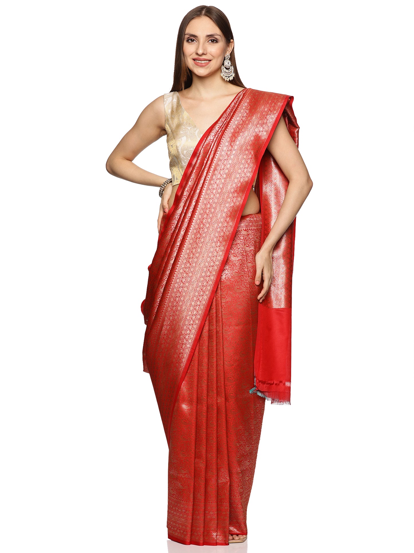 Red Pure Silk Tanchoi Banarasi Saree