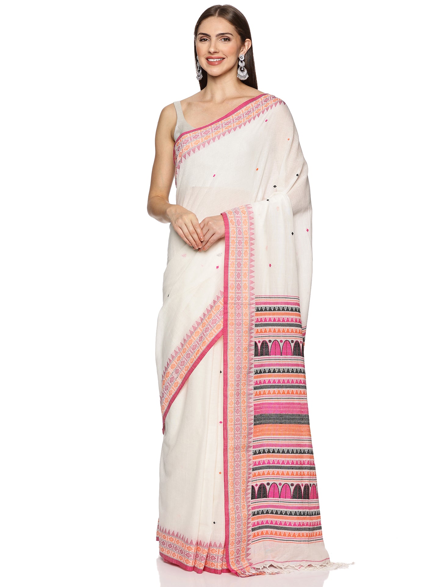 Grey Pink Handwoven Khadi Cotton Saree
