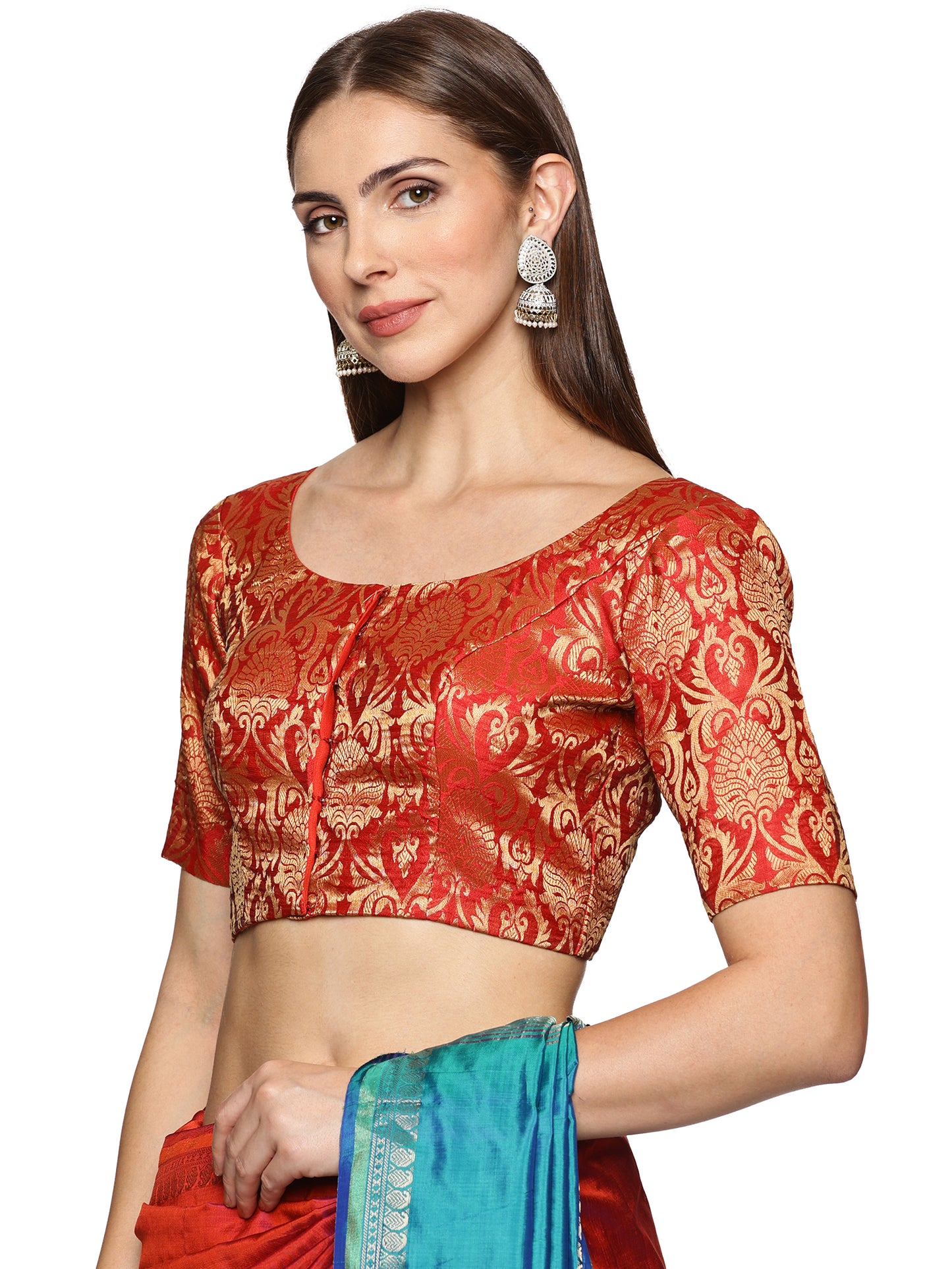 Red Sheer back brocade blouse