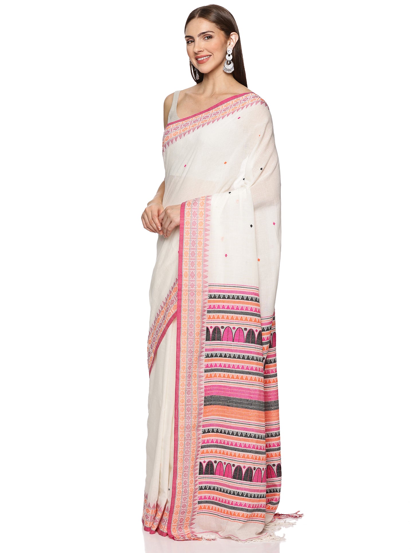 Grey Pink Handwoven Khadi Cotton Saree