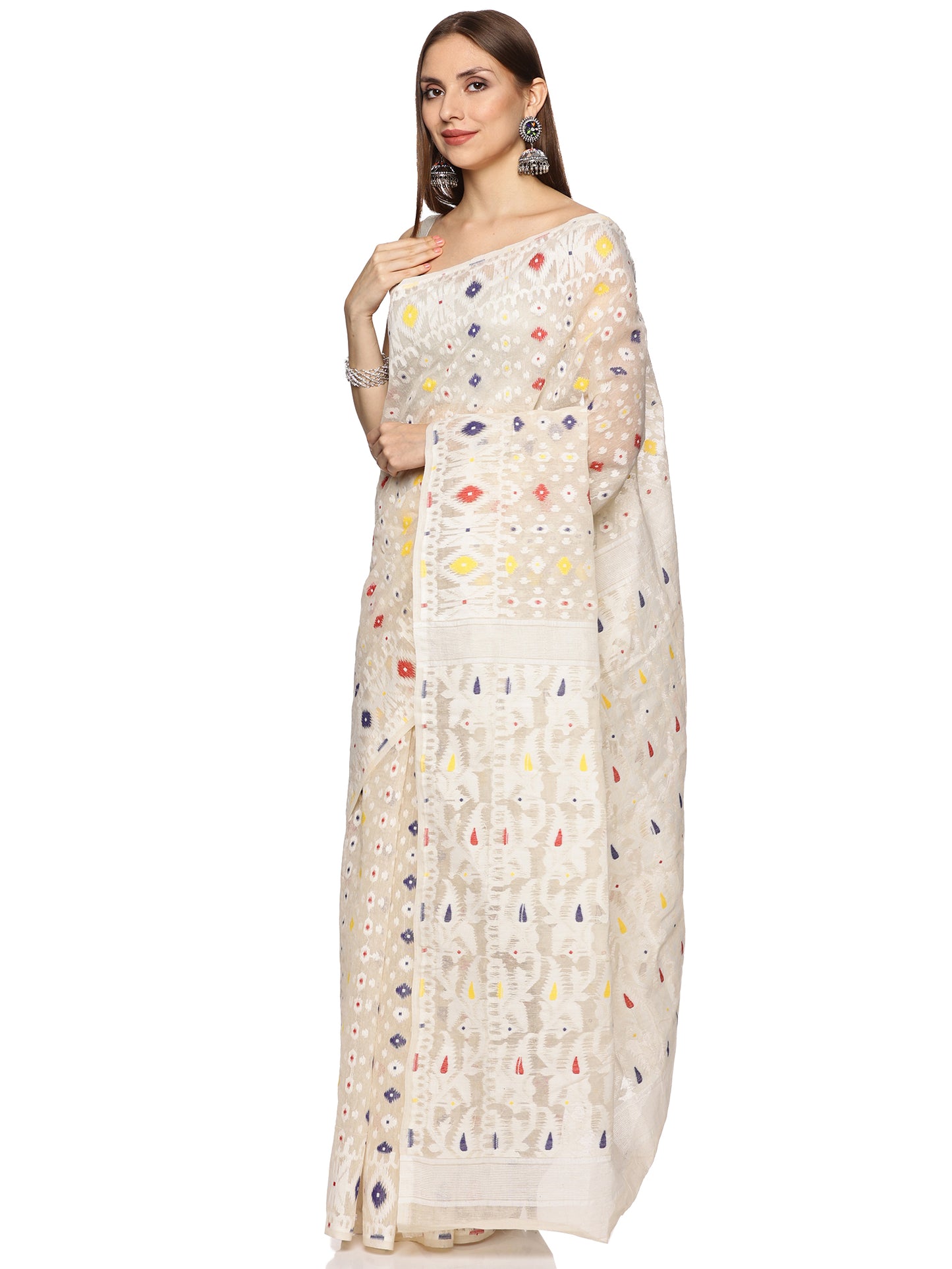 White Bengal Cotton Jamdani Saree