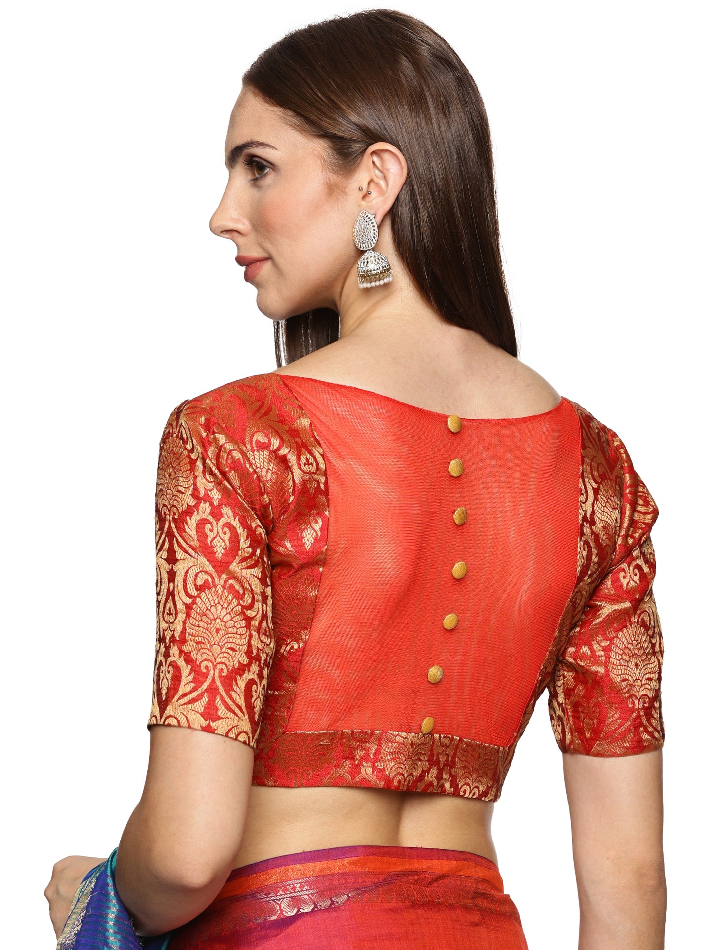 Red Sheer back brocade blouse