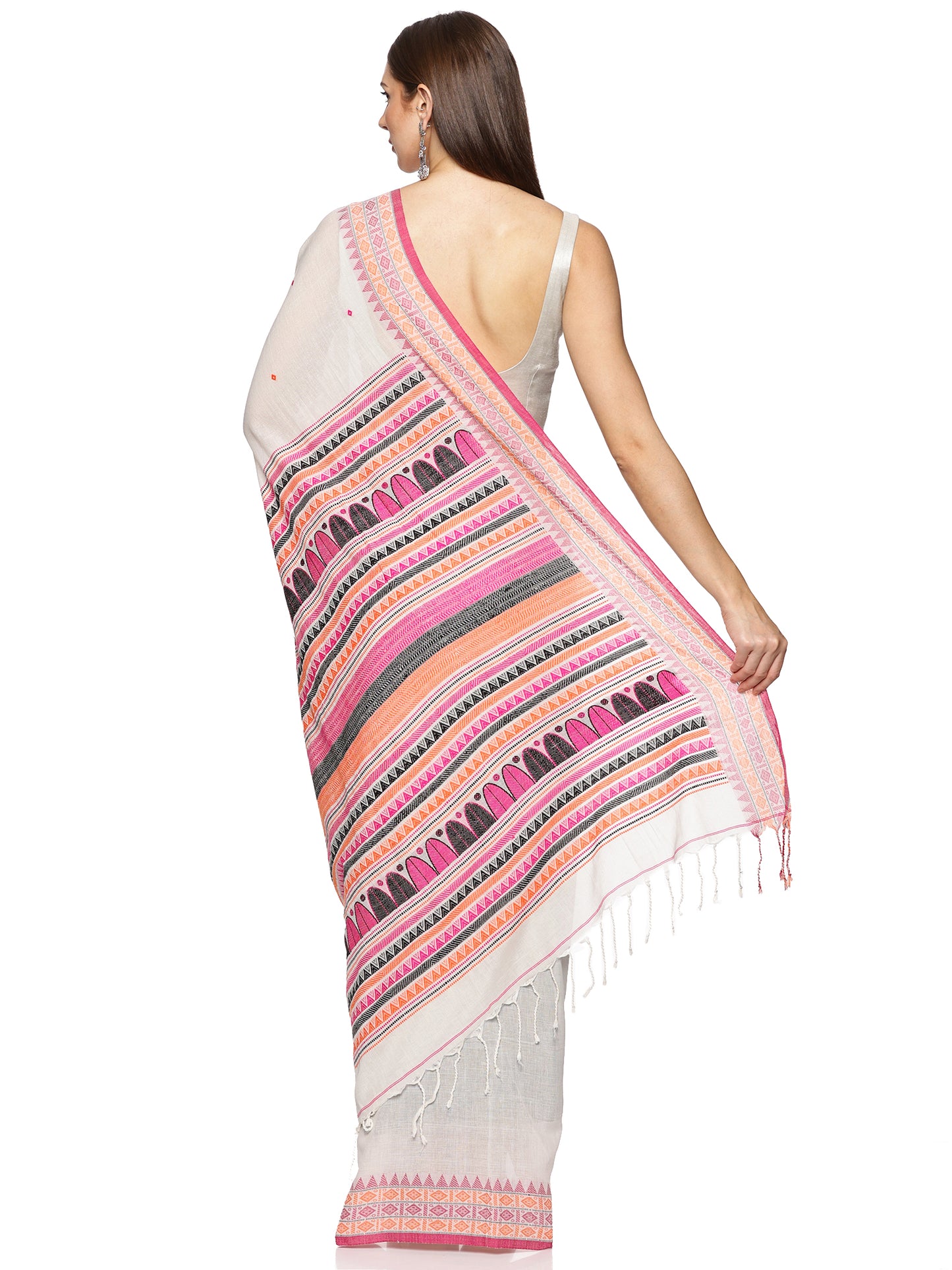 Grey Pink Handwoven Khadi Cotton Saree
