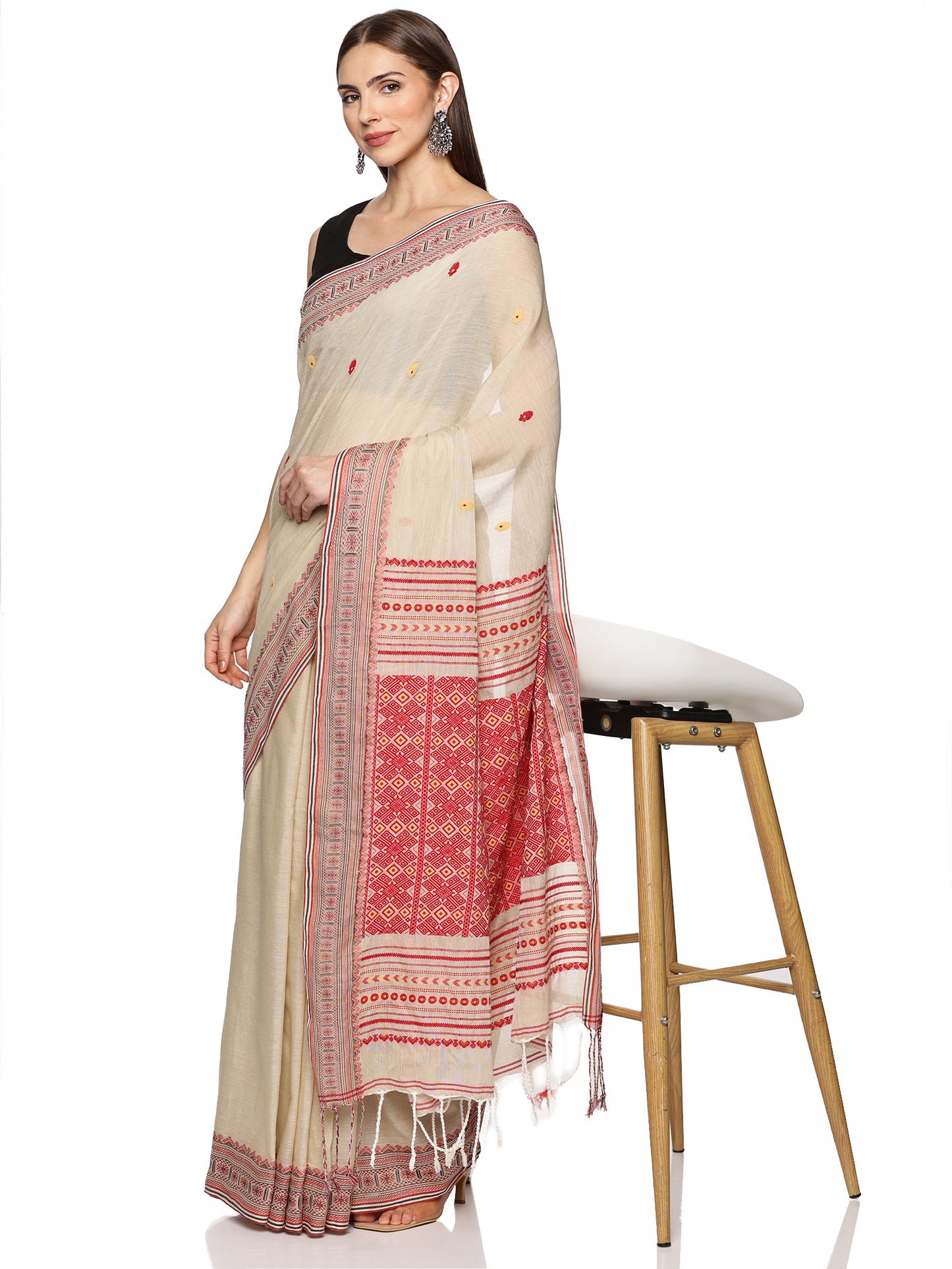 Pink Beige Handwoven Kadi Cotton Saree