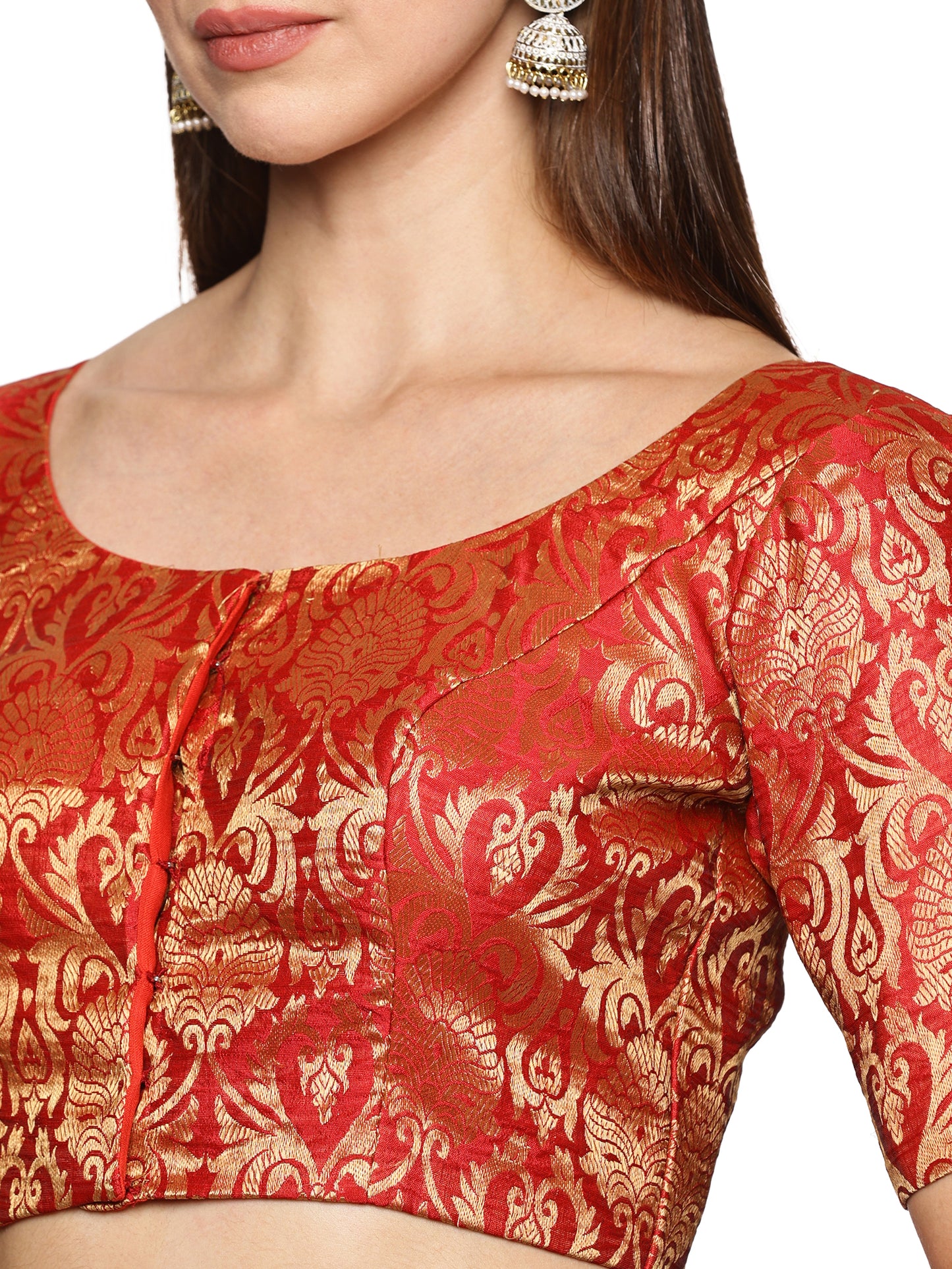 Red Sheer back brocade blouse