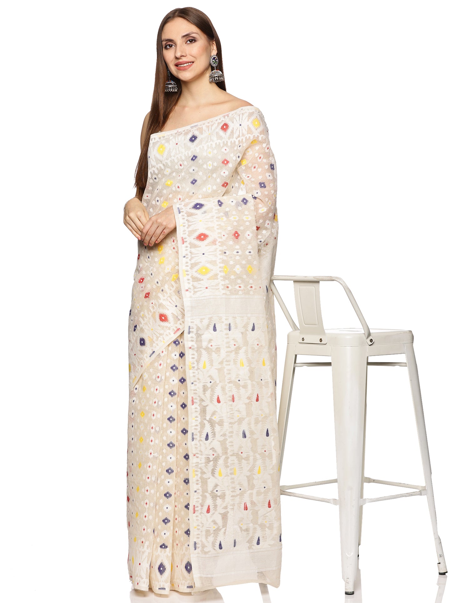 White Bengal Cotton Jamdani Saree