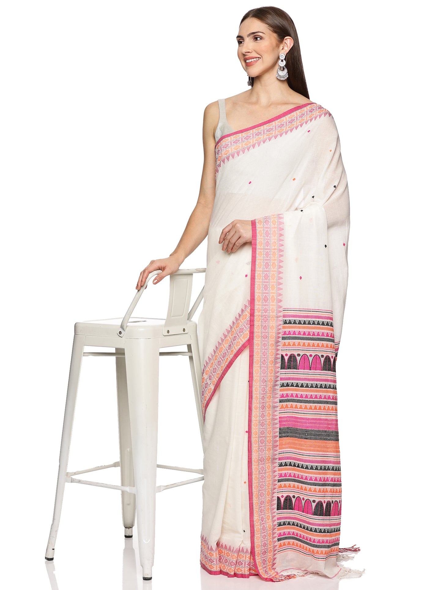 Grey Pink Handwoven Khadi Cotton Saree