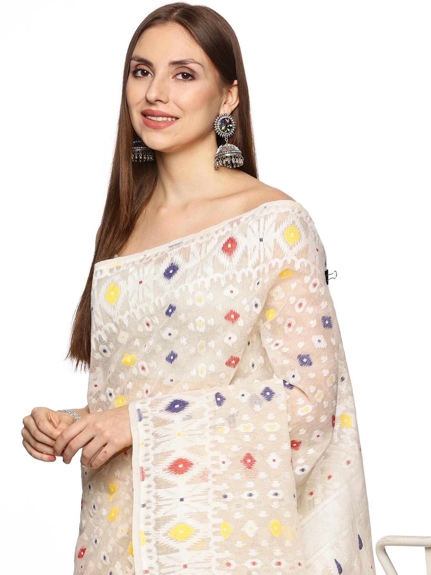 White Bengal Cotton Jamdani Saree