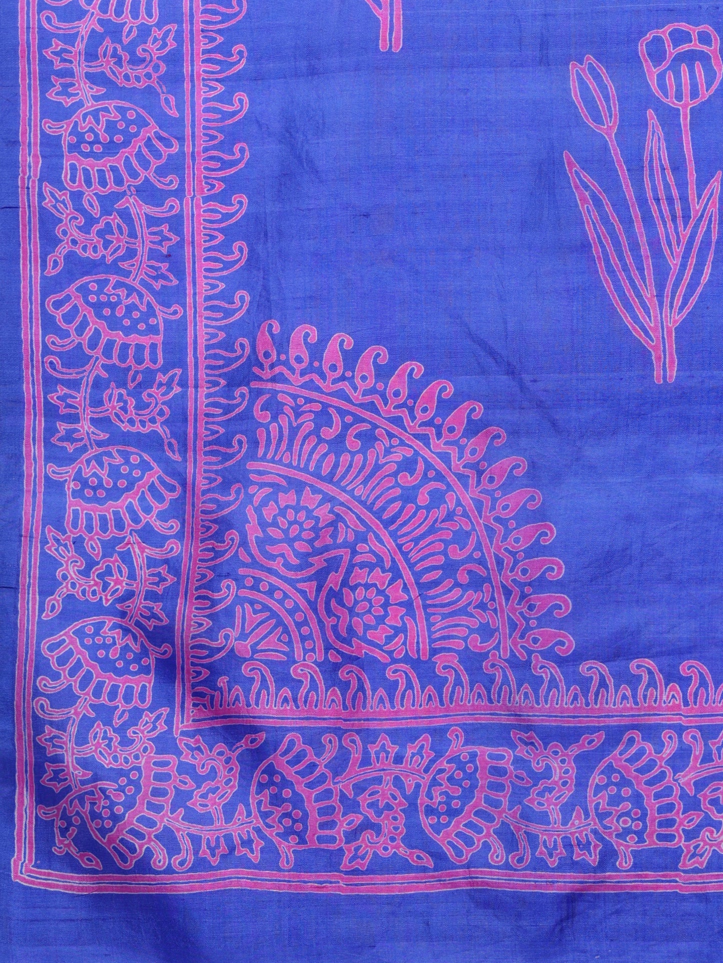 Blue Block printed Bishnupur Silk Saree