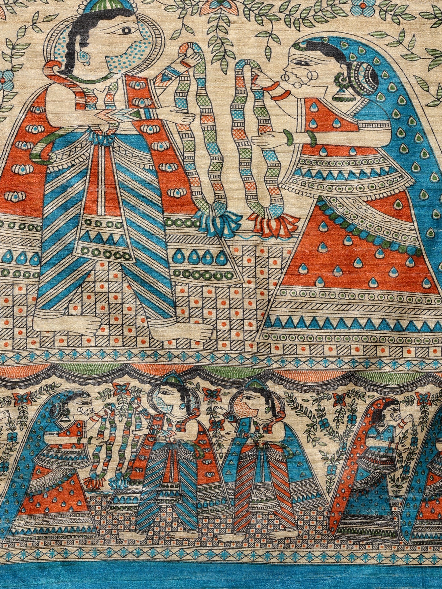 Orange & Blue border Pure Ghicha Tussar Saree