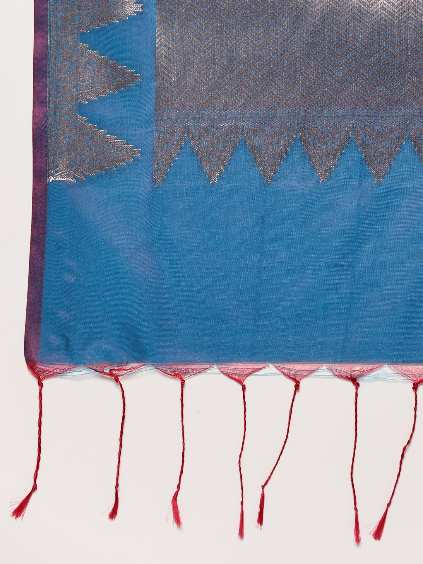 Blue Temple Border Pure Silk Banarasi Saree