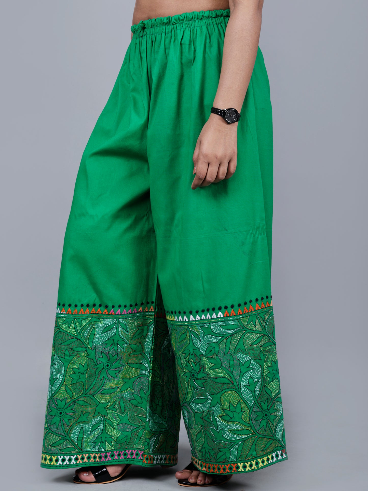 Kantha work palazzo (parrot green)
