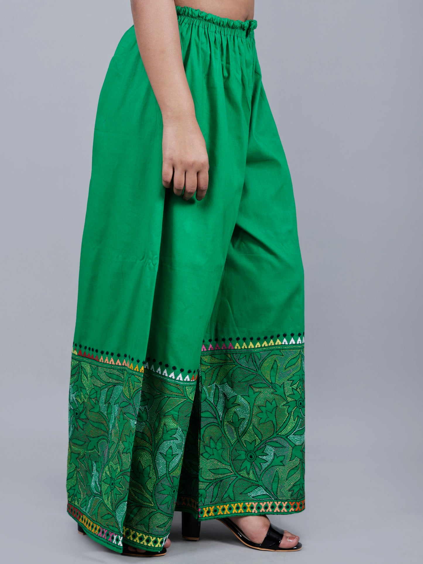 Kantha work palazzo (parrot green)