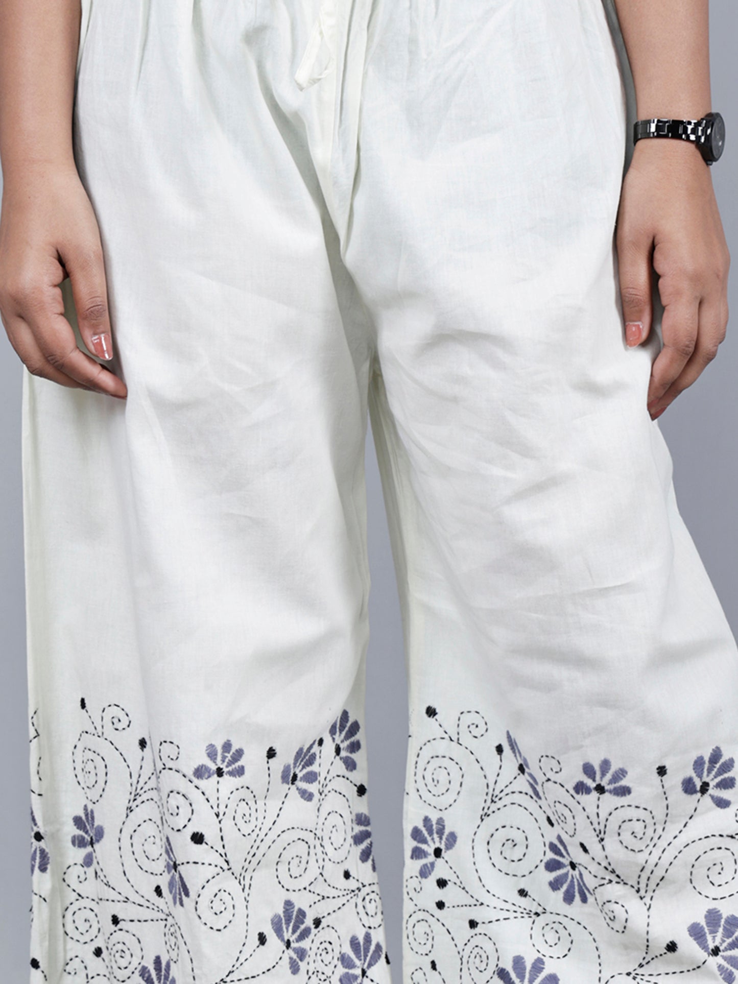 Kantha Work Palazzo (white and grey work)