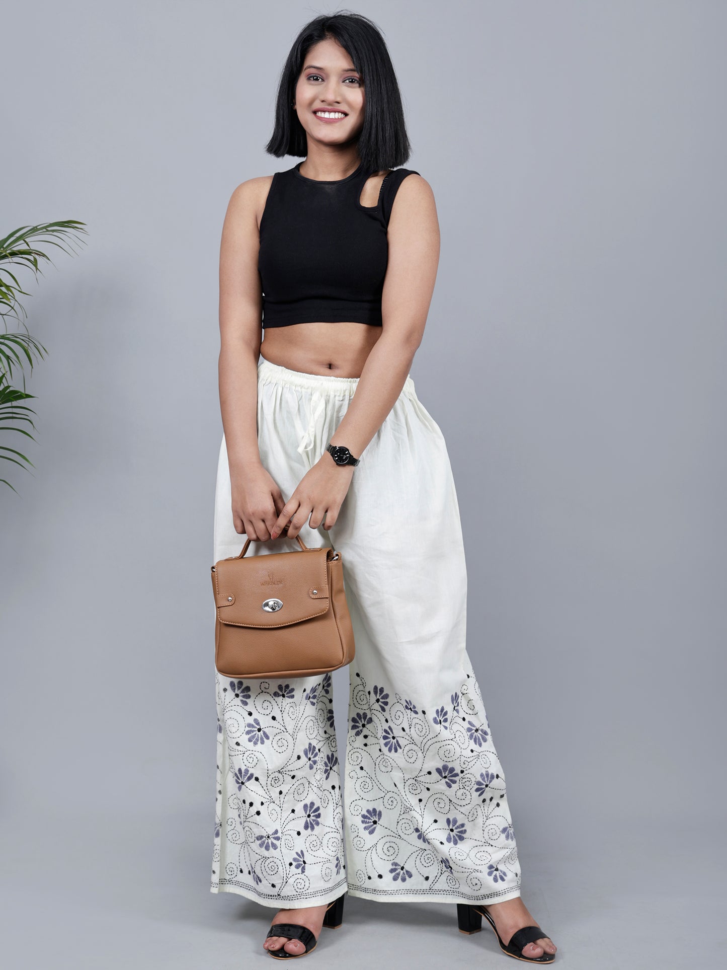 Kantha Work Palazzo (white and grey work)