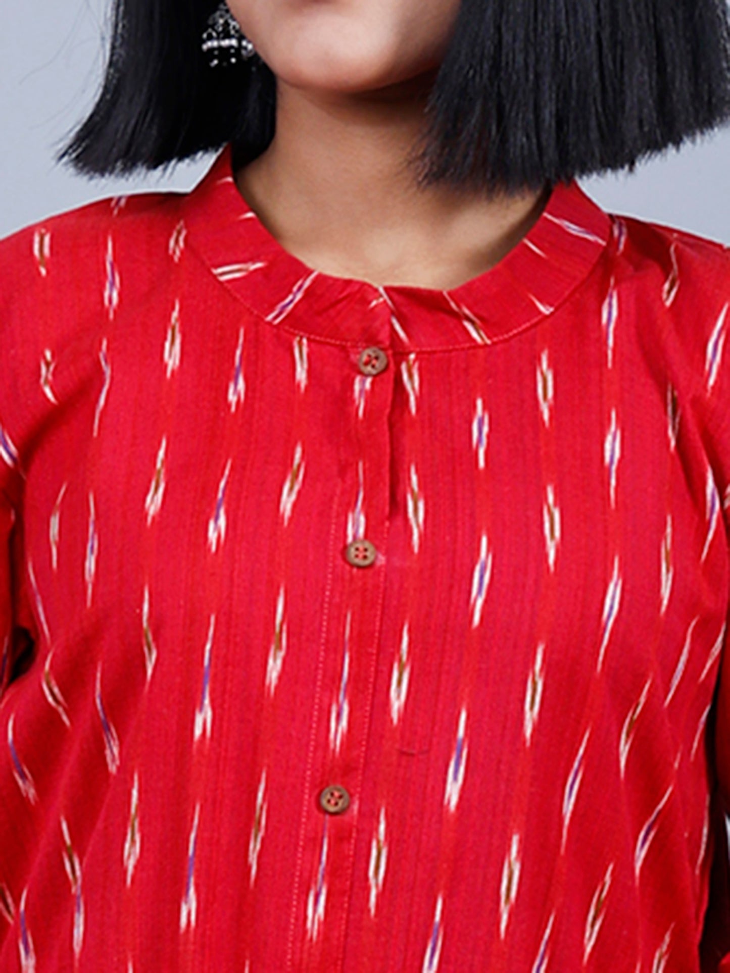 Red Ikat Long Kurthi Collar Kurta