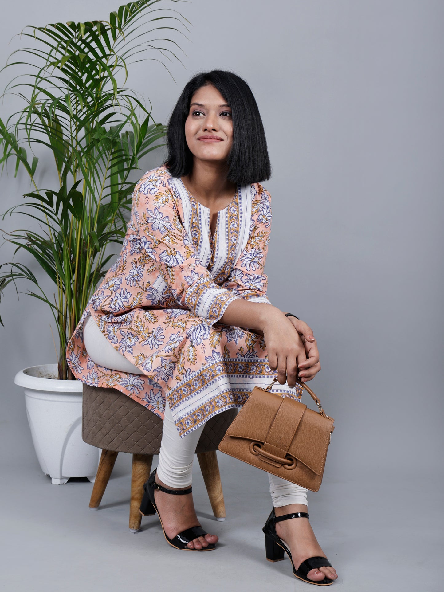 Pink Hand Block Printed Straight Kurta