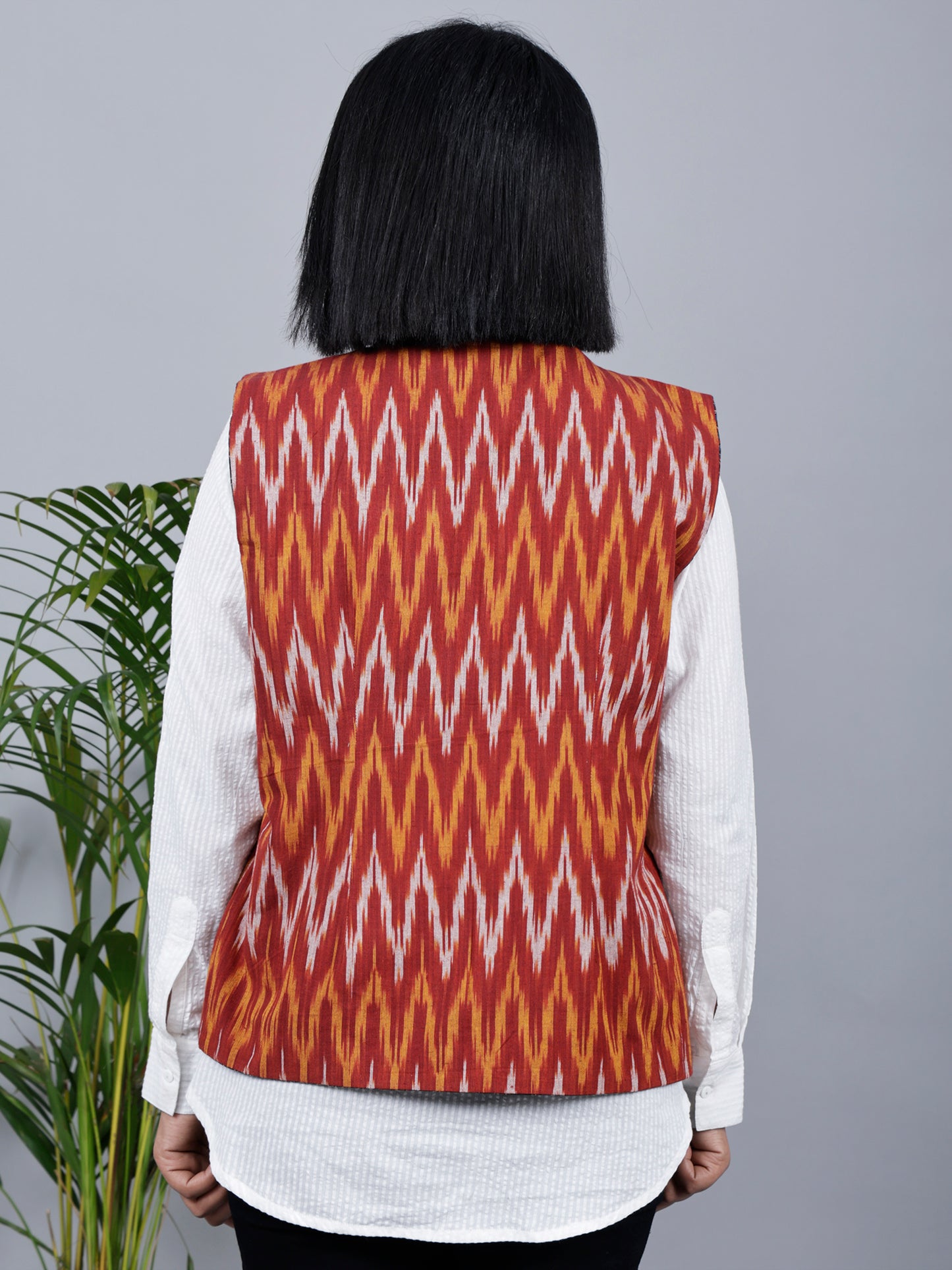 Maroon & Yellow Ikat & Ajrakh Reversible Jacket