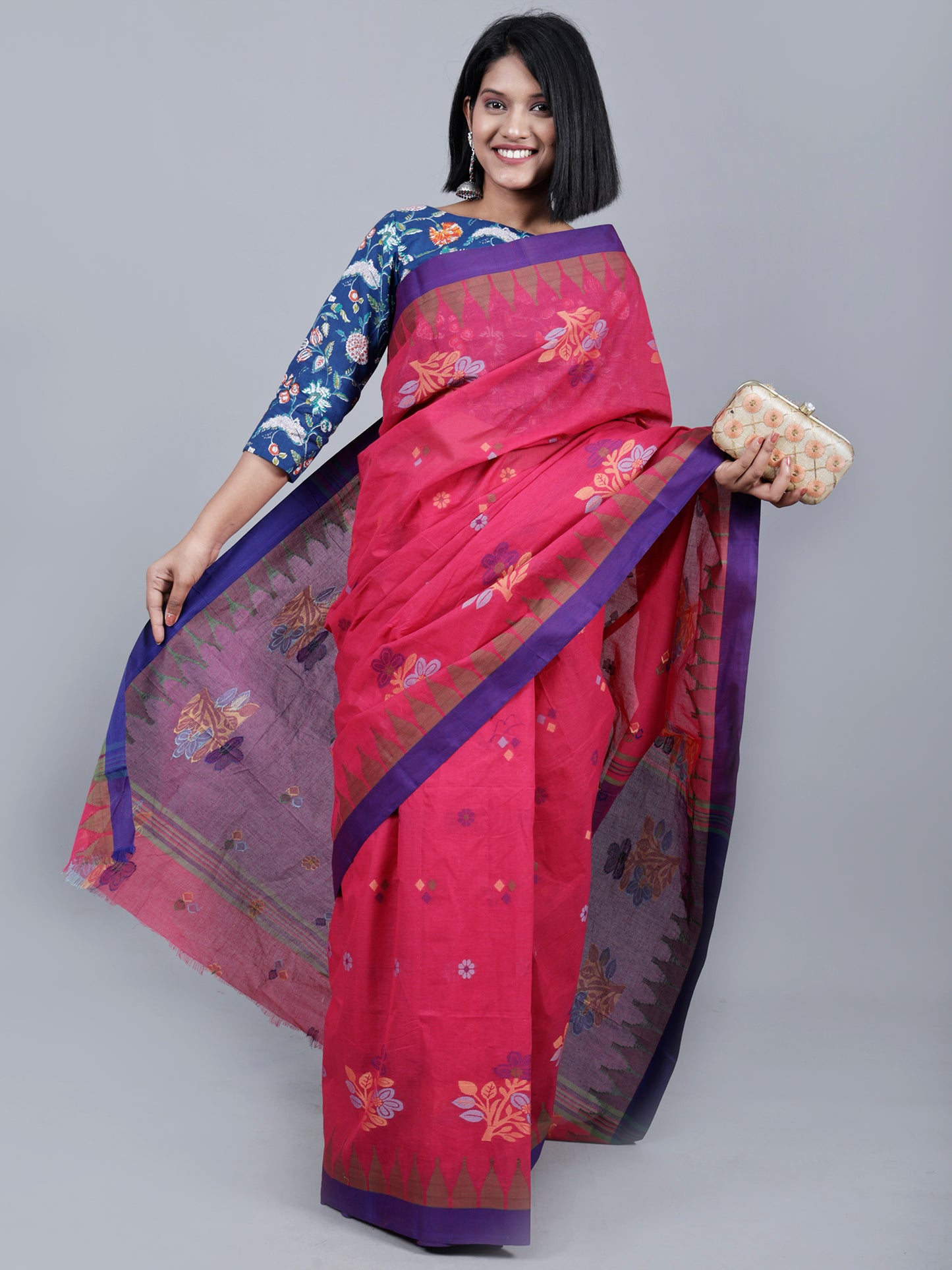 Rani pink Bengal Cotton Saree