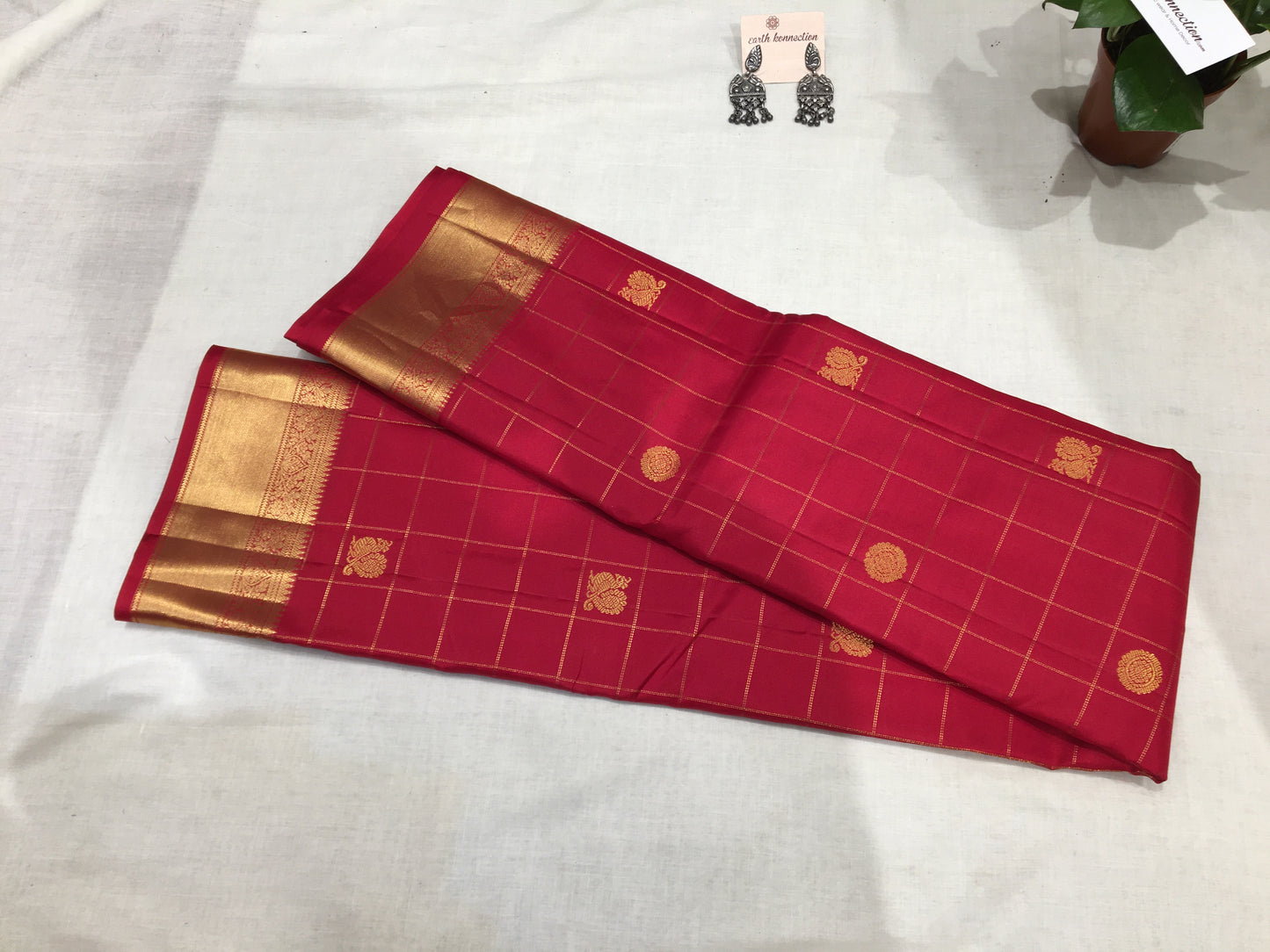Pure Kanjivaram Jari Check Butta Fancy Saree