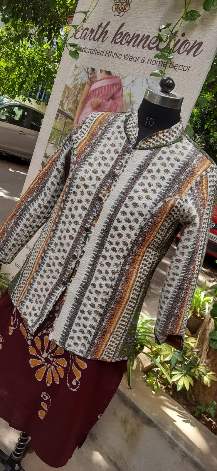 Quilted patched reversible jacket