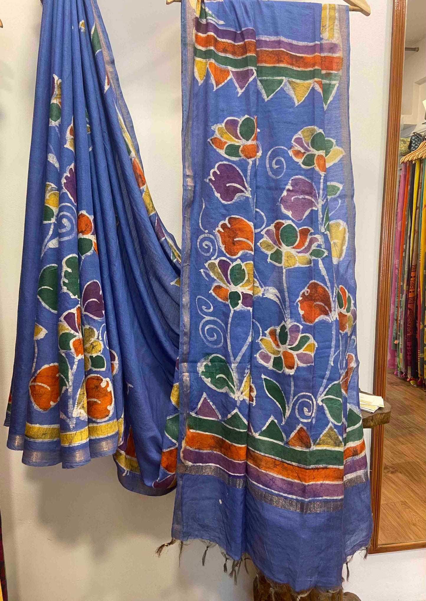 Handbatik printed Pure Chanderi saree