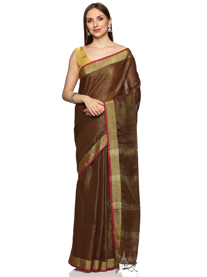 Brown Allover Jari Cotton Saree