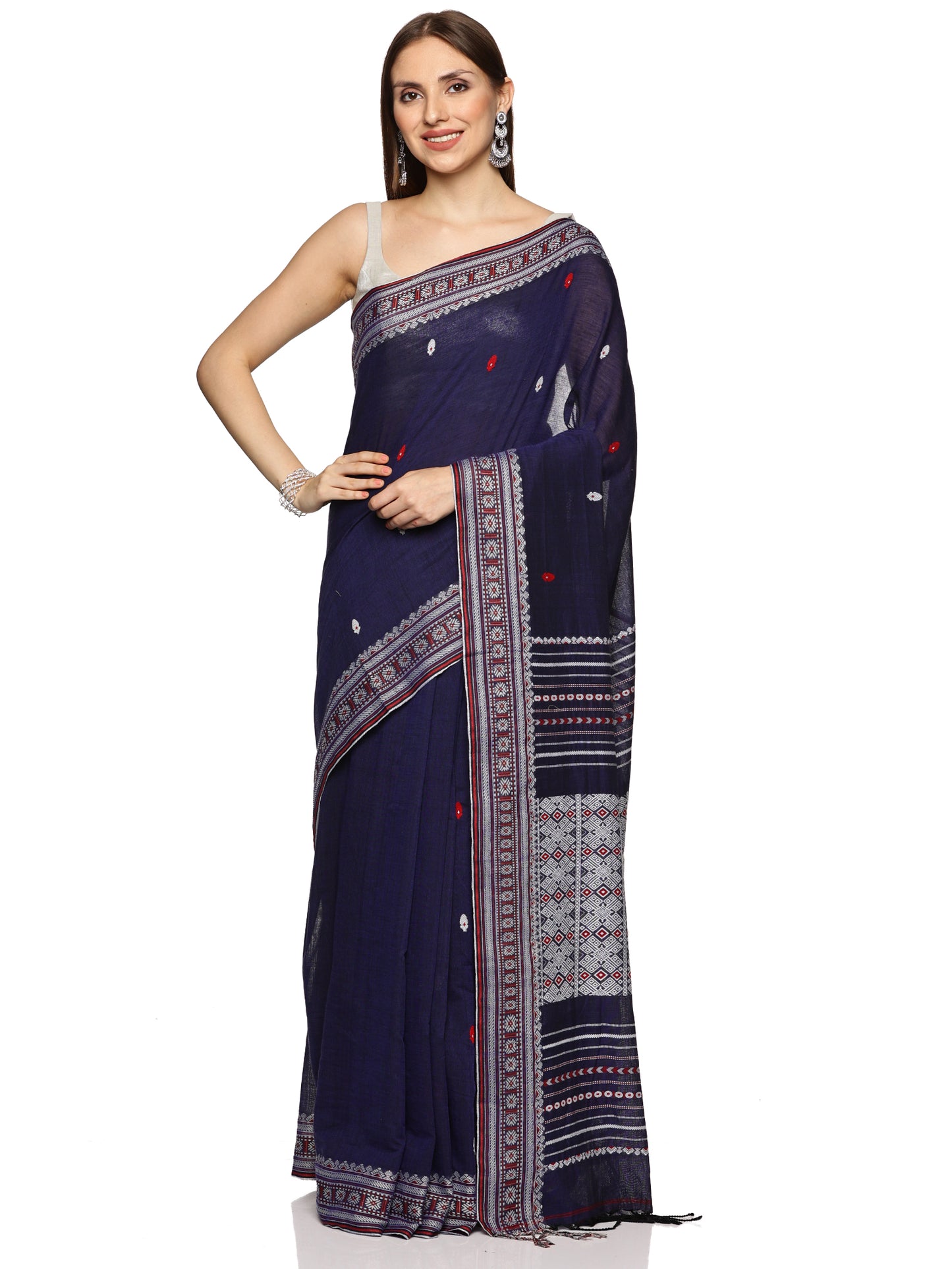 Navy blue Handwoven Khadi Cotton Saree