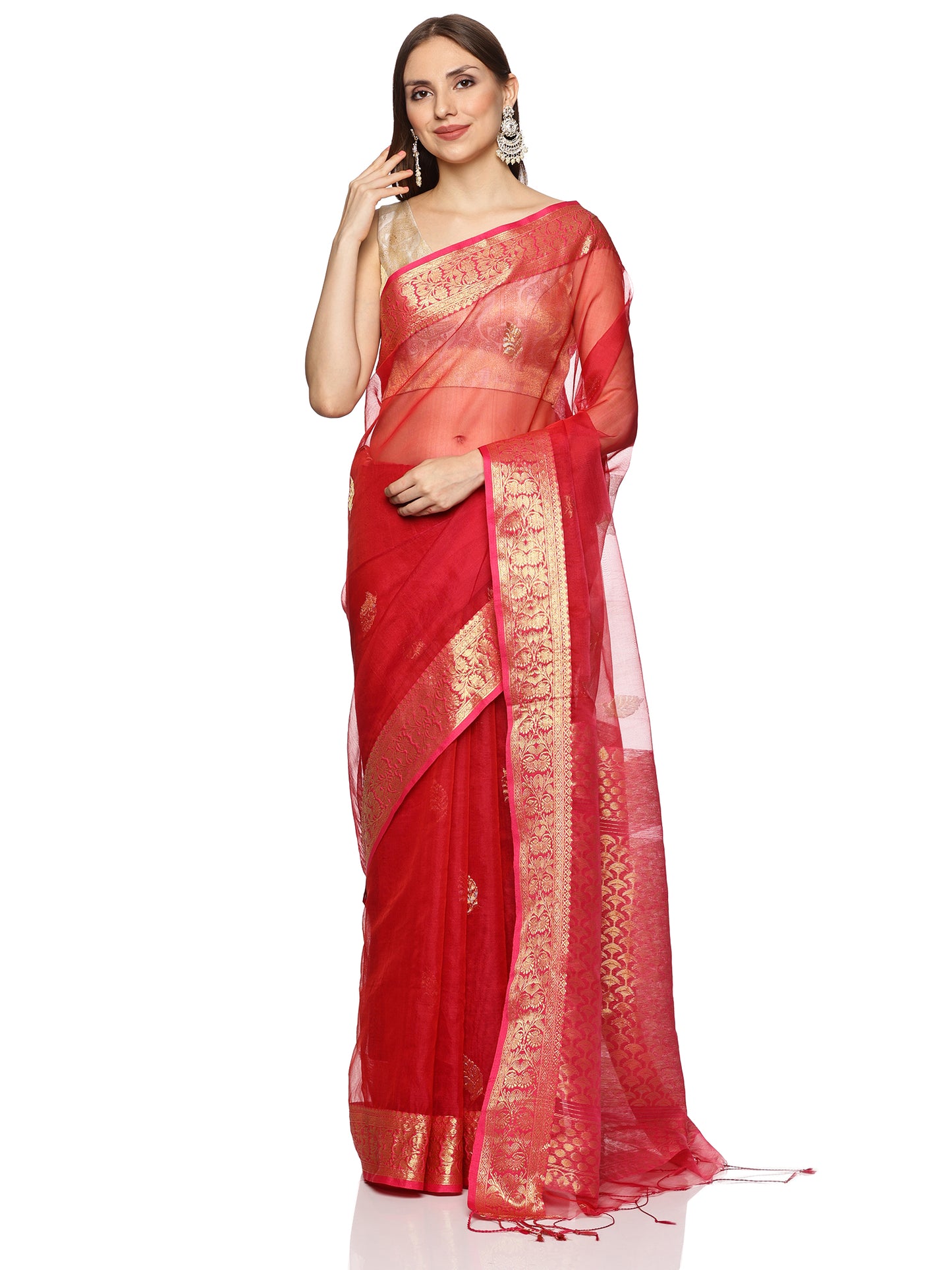 Pink Red Muslin Silk Jamdani Saree