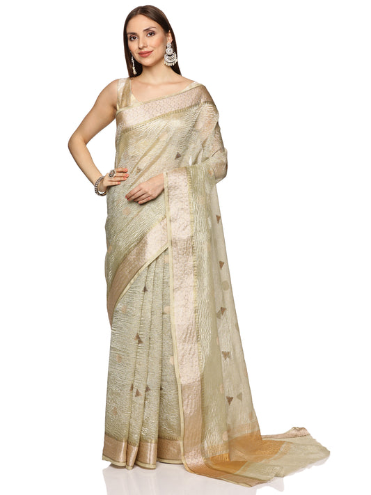 White and Gold Crushed Tissue Banarasi Saree