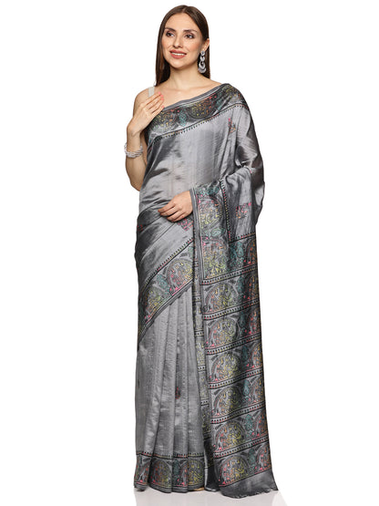 Grey Bishnupur Silk Saree