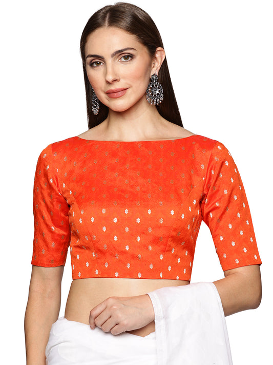 Orange and Golden Banarasi Designer padded blouse