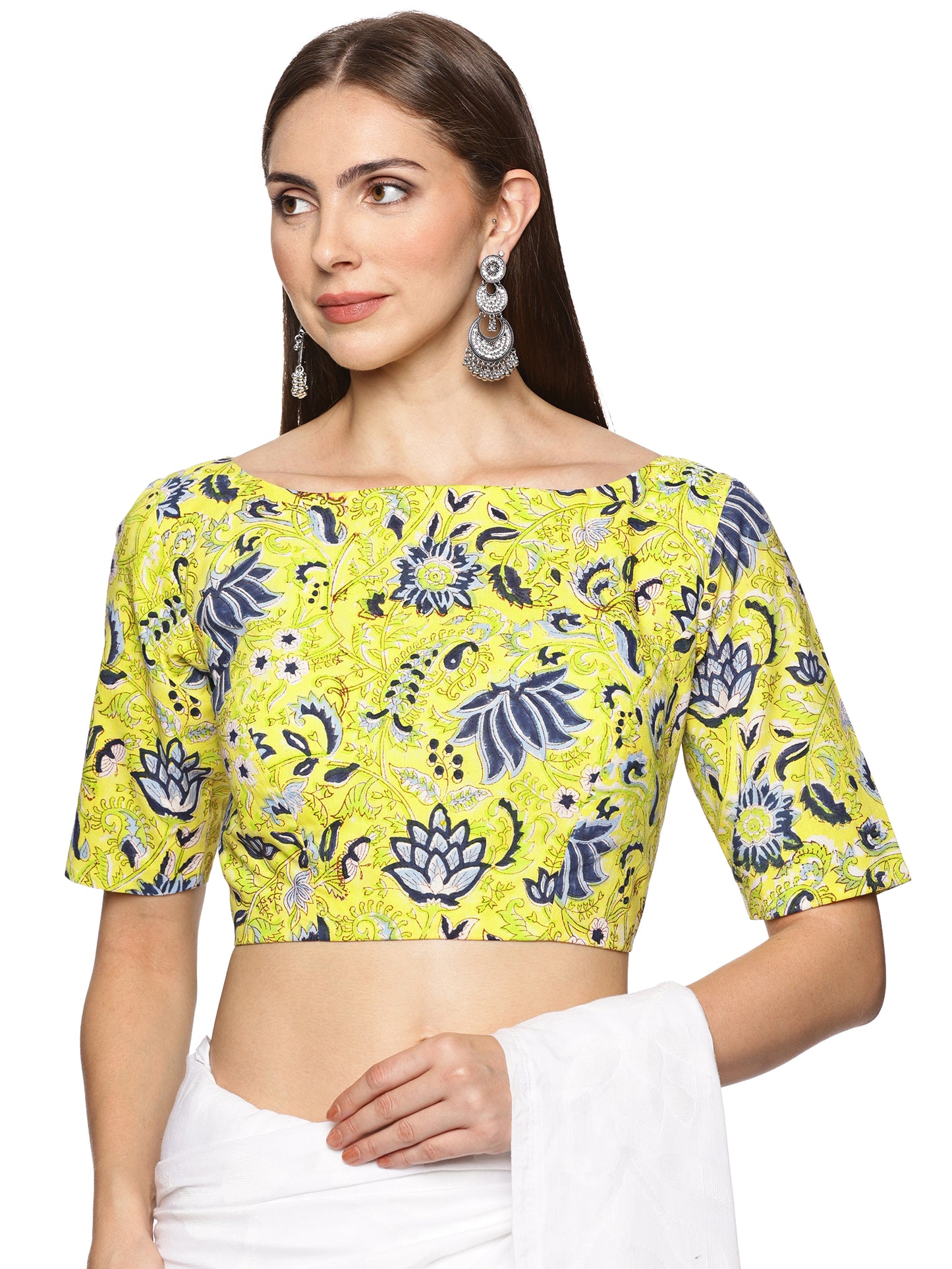 Yellow Hand Block Printed Padded Blouse