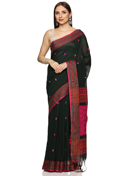 Black & Pink Handwoven Khadi Cotton Saree