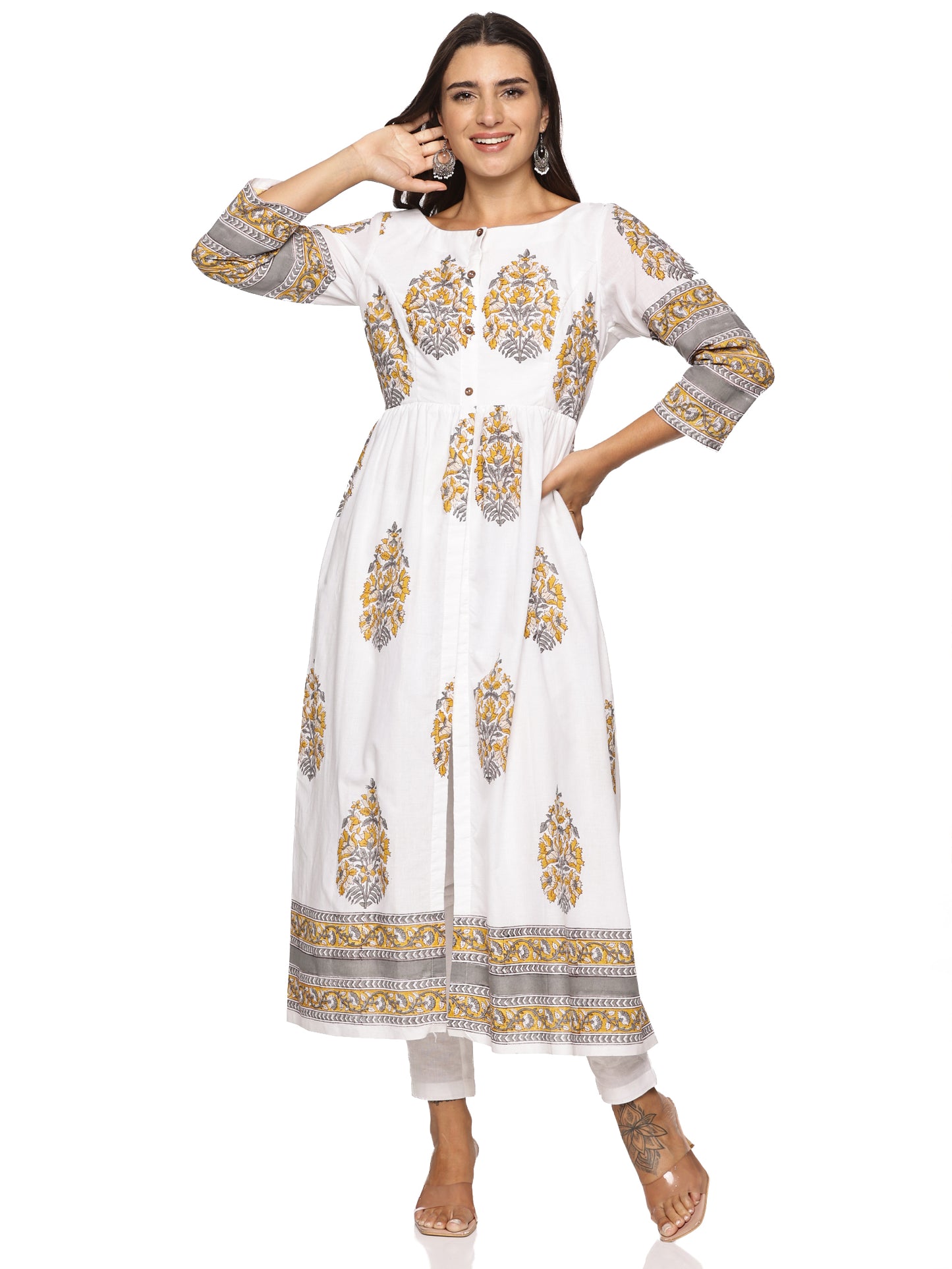 Block Printed Pure Cotton Long Dress