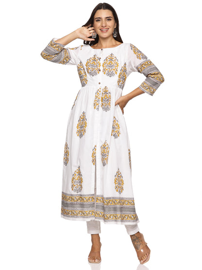 Block Printed Pure Cotton Long Dress
