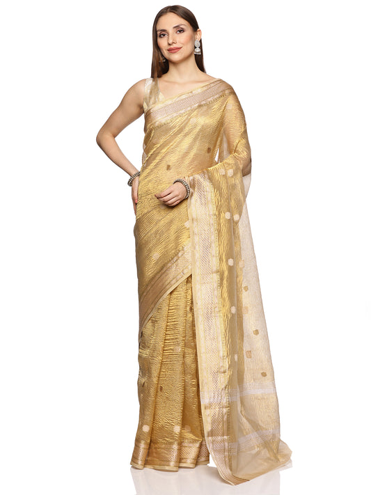 Golden Crushed Tissue Banarasi Saree