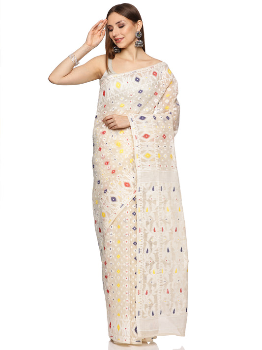 White Bengal Cotton Jammdani Saree