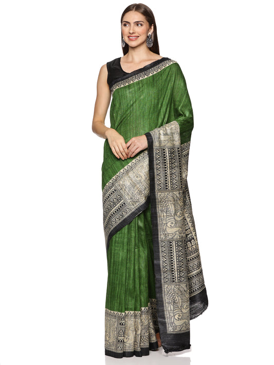 Silk mark pure gicha tussar saree geen