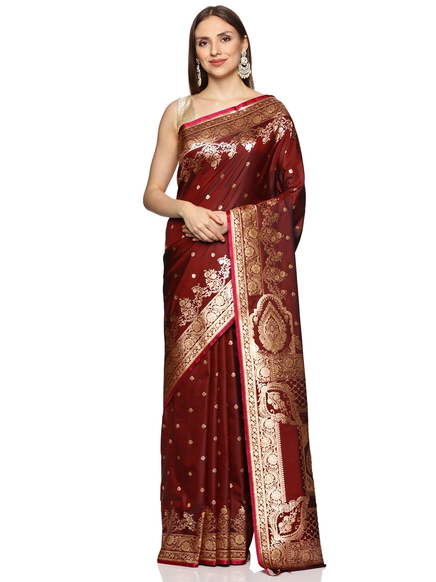 Maroon Pure Silk Banarasi Saree