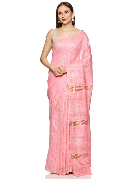 Pink Pure Silk Tussar Saree