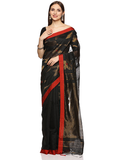 Black & Grey Allover Jari Work Handloom Saree