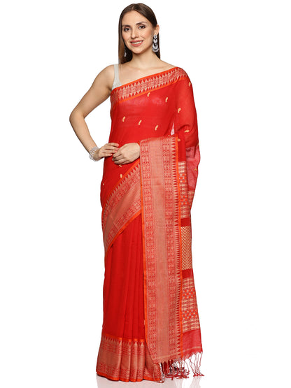 Red Handwoven Khadi Cotton Saree