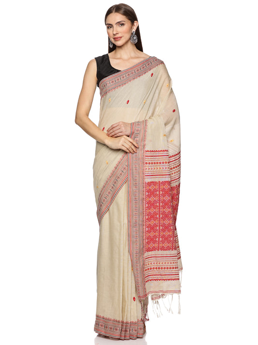 Pink Beige  Handwoven Kadi Cotton Saree