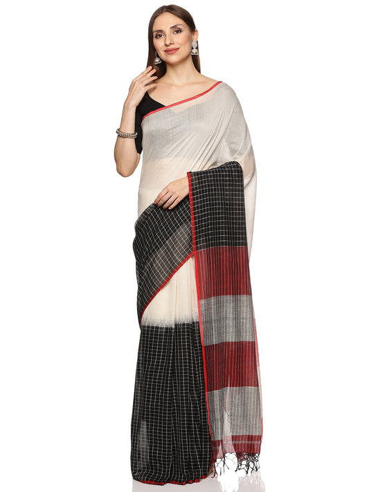 Black Pink Designer Malmal Cotton Saree