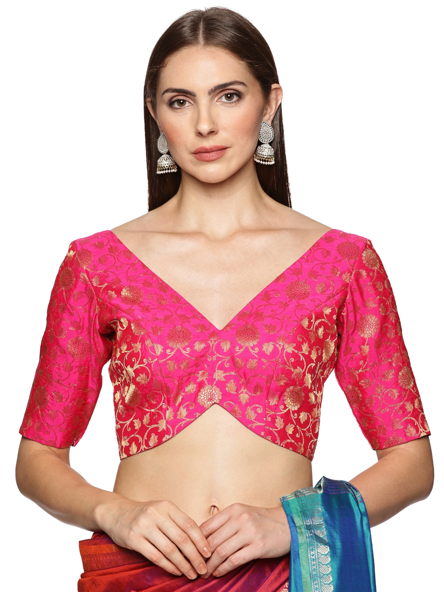 Pink and golden Banarasi Padded blouse