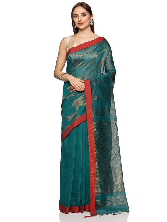 Green & Blue Allover Jari Work Handloom Saree