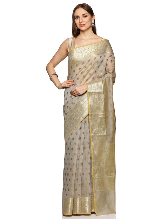 Gold Brocade Cotton Silk Banarasi Saree